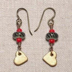 Hand Crafted Handmade Earrings Ceramic Hearts Dangle Earrings